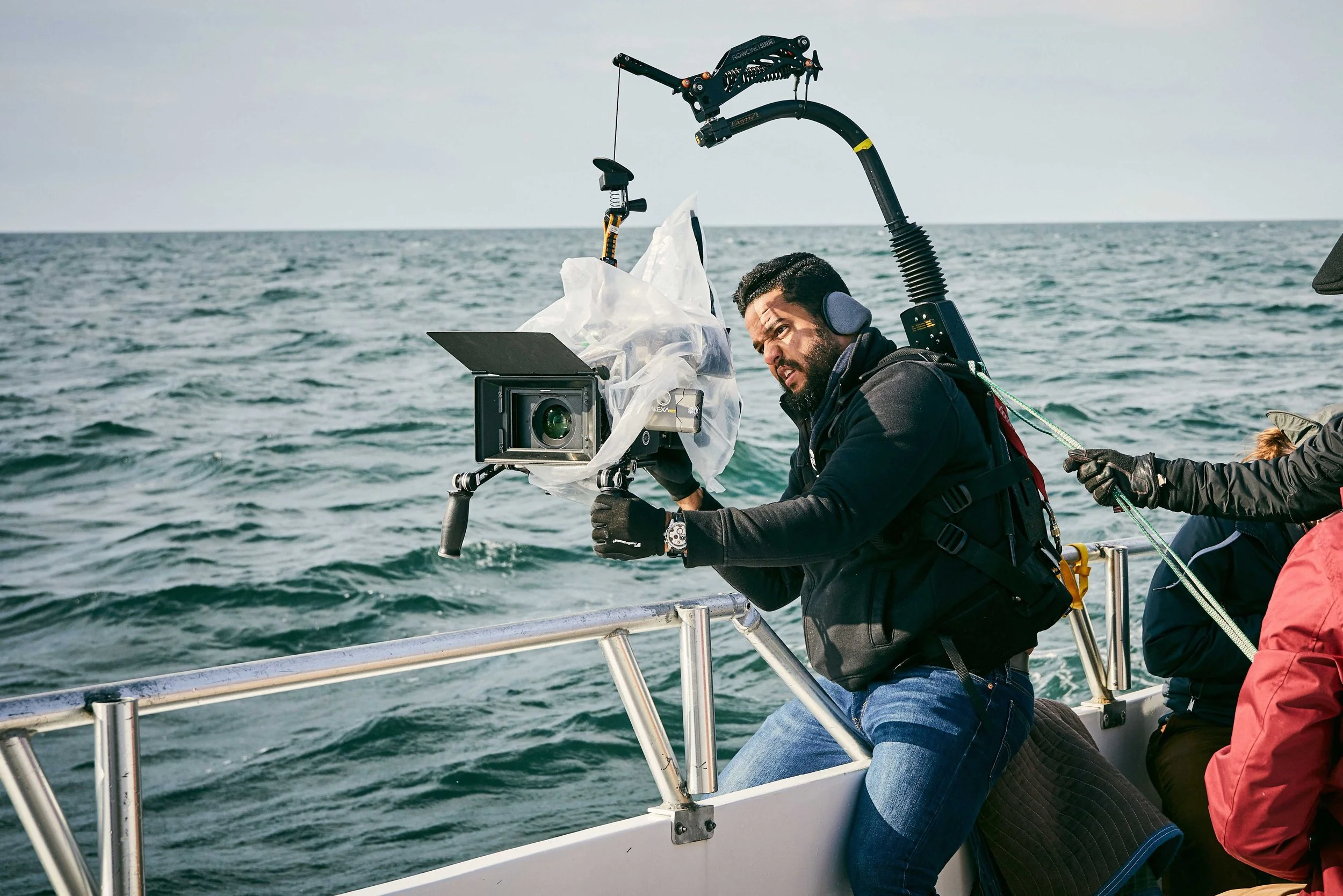 Eliu Cornielle directing on location at sea